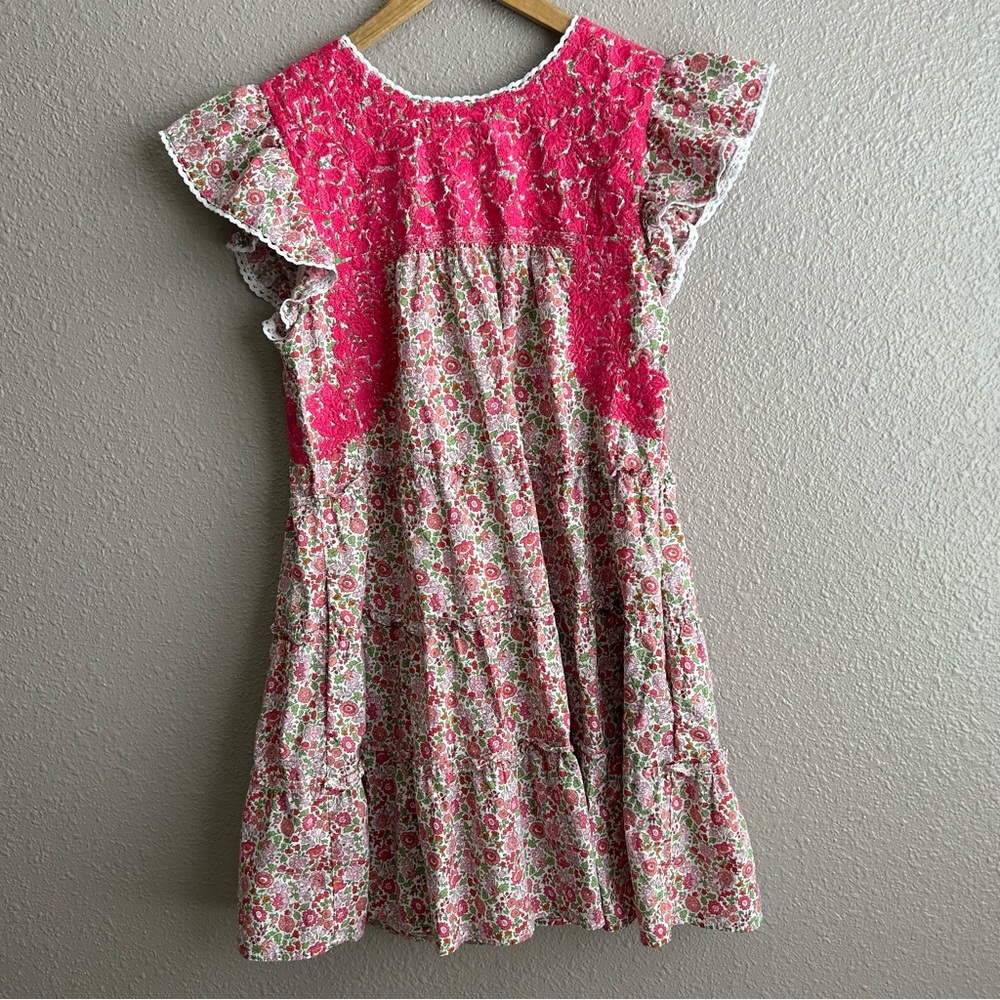 J Marie Rosalee Pink ruffle floral sleeveless tiered embroidered dress - Picture 3 of 9